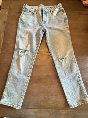 Old Navy Light Wash Slim Straight Jeans with Knee Tears